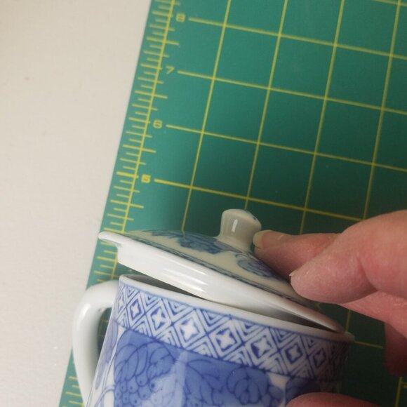 Tea cup mug China Porcelain Blue White Coffee Lidded 8oz Butterfly Floral - Picture 10 of 10